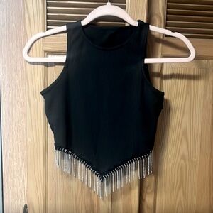 Black Sparkle Bling Fringe Crop Top